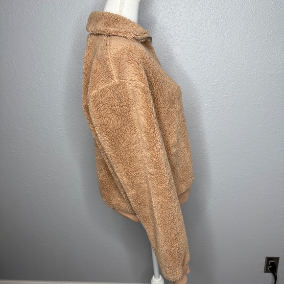 Topshop Tan Teddy Fleece Quarter Zip Up Pull Over Size 10 -cp - Picture 6 of 9